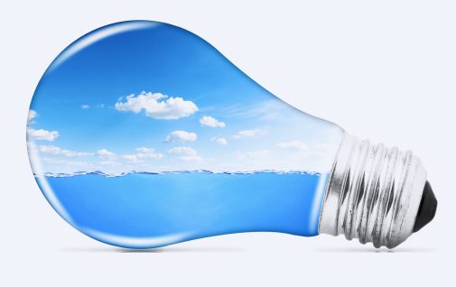 graphic of lightbulb containing ocean and sky