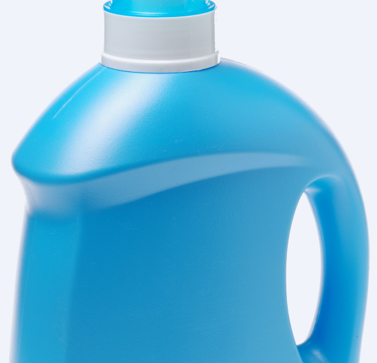 closeup of blue detergent bottle