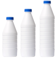 3 opaque drink bottles of different sizes