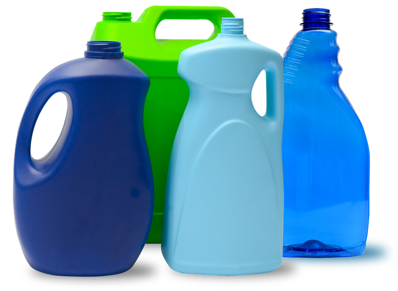 4 empty bottles, spray cleaner bleach detergent